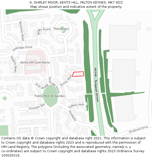 6, SHIRLEY MOOR, KENTS HILL, MILTON KEYNES, MK7 6DZ: Location map and indicative extent of plot