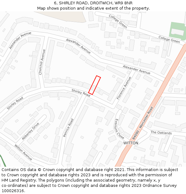 6, SHIRLEY ROAD, DROITWICH, WR9 8NR: Location map and indicative extent of plot