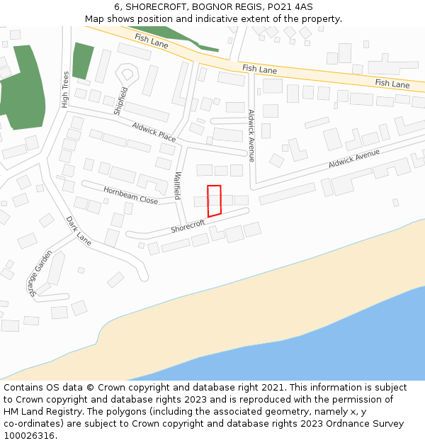 6, SHORECROFT, BOGNOR REGIS, PO21 4AS: Location map and indicative extent of plot