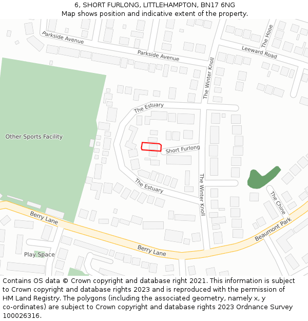6, SHORT FURLONG, LITTLEHAMPTON, BN17 6NG: Location map and indicative extent of plot