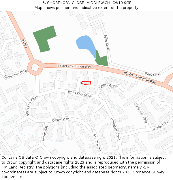 6, SHORTHORN CLOSE, MIDDLEWICH, CW10 9GF: Location map and indicative extent of plot