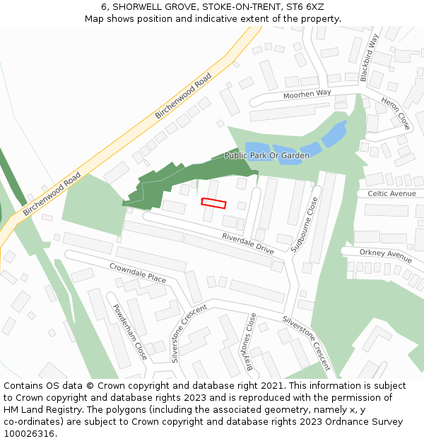 6, SHORWELL GROVE, STOKE-ON-TRENT, ST6 6XZ: Location map and indicative extent of plot