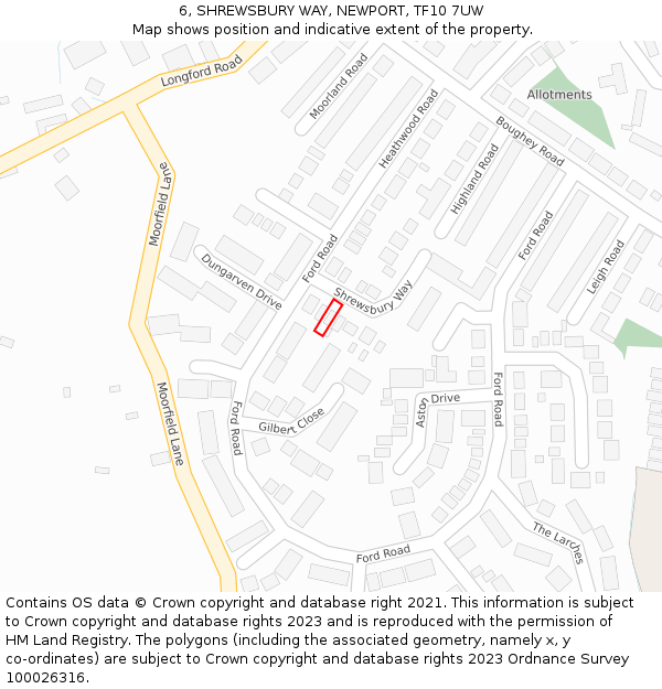 6, SHREWSBURY WAY, NEWPORT, TF10 7UW: Location map and indicative extent of plot