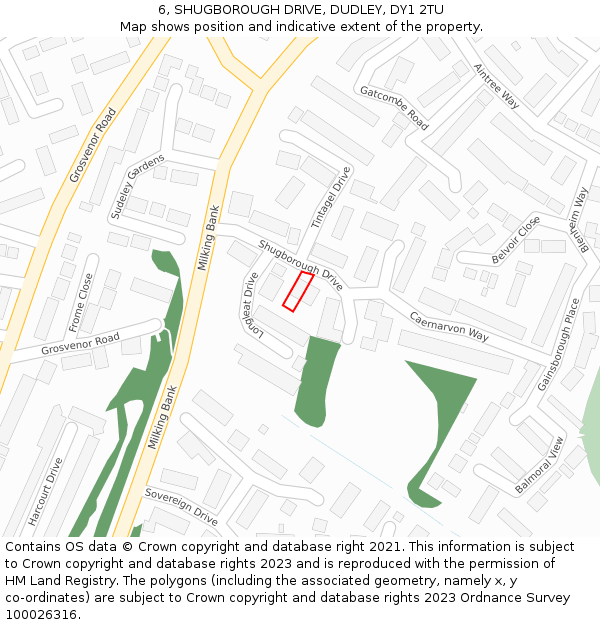 6, SHUGBOROUGH DRIVE, DUDLEY, DY1 2TU: Location map and indicative extent of plot