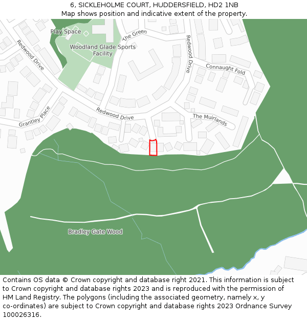 6, SICKLEHOLME COURT, HUDDERSFIELD, HD2 1NB: Location map and indicative extent of plot