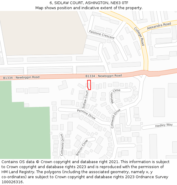 6, SIDLAW COURT, ASHINGTON, NE63 0TF: Location map and indicative extent of plot