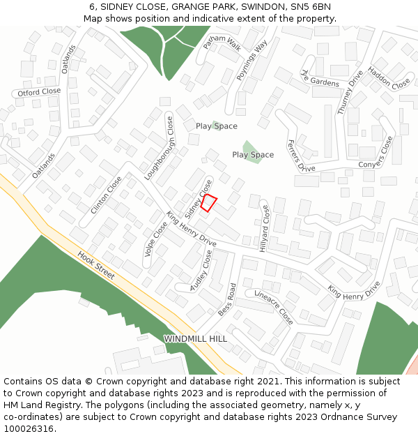 6, SIDNEY CLOSE, GRANGE PARK, SWINDON, SN5 6BN: Location map and indicative extent of plot