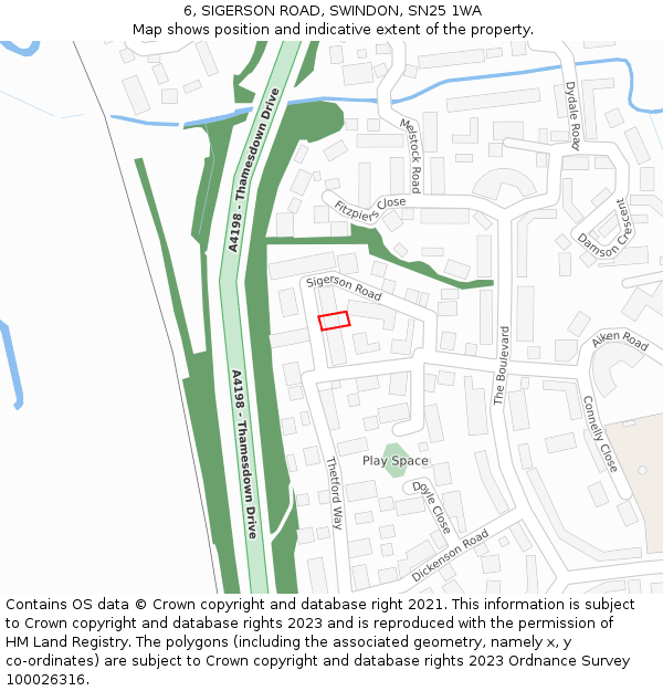 6, SIGERSON ROAD, SWINDON, SN25 1WA: Location map and indicative extent of plot