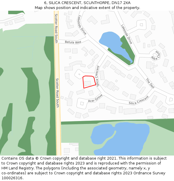 6, SILICA CRESCENT, SCUNTHORPE, DN17 2XA: Location map and indicative extent of plot
