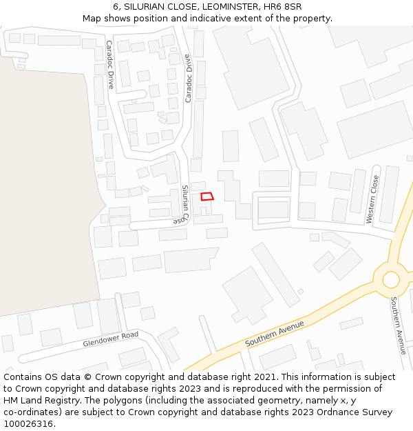 6, SILURIAN CLOSE, LEOMINSTER, HR6 8SR: Location map and indicative extent of plot