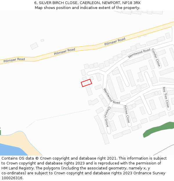 6, SILVER BIRCH CLOSE, CAERLEON, NEWPORT, NP18 3RX: Location map and indicative extent of plot