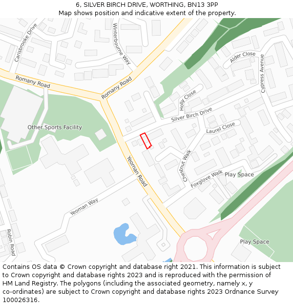 6, SILVER BIRCH DRIVE, WORTHING, BN13 3PP: Location map and indicative extent of plot