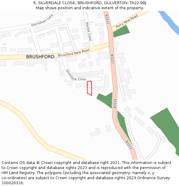 6, SILVERDALE CLOSE, BRUSHFORD, DULVERTON, TA22 9BJ: Location map and indicative extent of plot