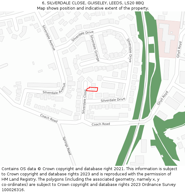 6, SILVERDALE CLOSE, GUISELEY, LEEDS, LS20 8BQ: Location map and indicative extent of plot