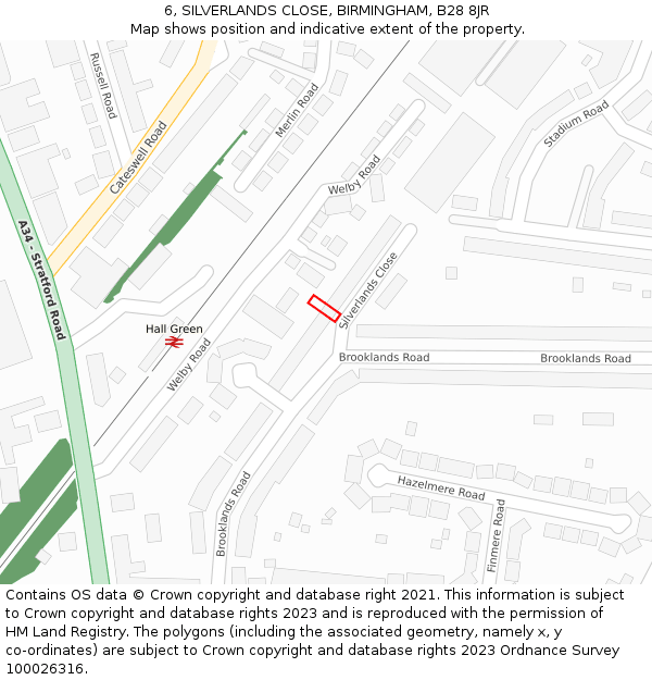 6, SILVERLANDS CLOSE, BIRMINGHAM, B28 8JR: Location map and indicative extent of plot