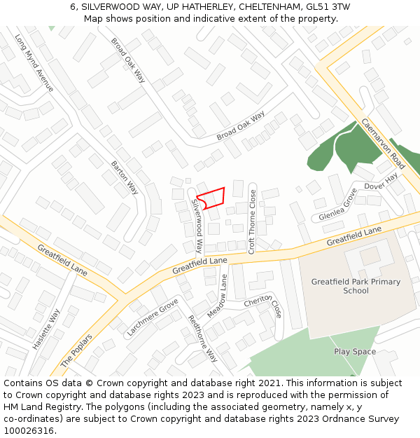 6, SILVERWOOD WAY, UP HATHERLEY, CHELTENHAM, GL51 3TW: Location map and indicative extent of plot