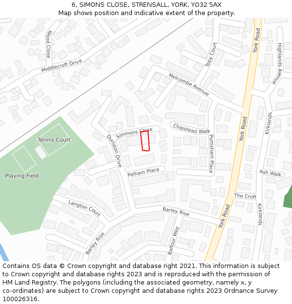 6, SIMONS CLOSE, STRENSALL, YORK, YO32 5AX: Location map and indicative extent of plot