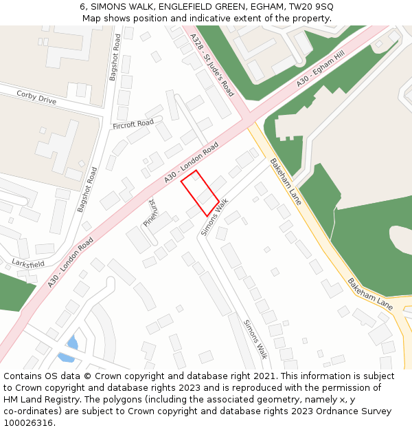 6, SIMONS WALK, ENGLEFIELD GREEN, EGHAM, TW20 9SQ: Location map and indicative extent of plot