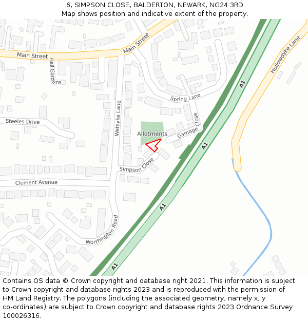 6, SIMPSON CLOSE, BALDERTON, NEWARK, NG24 3RD: Location map and indicative extent of plot