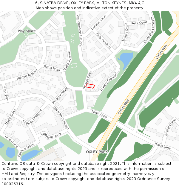 6, SINATRA DRIVE, OXLEY PARK, MILTON KEYNES, MK4 4JG: Location map and indicative extent of plot