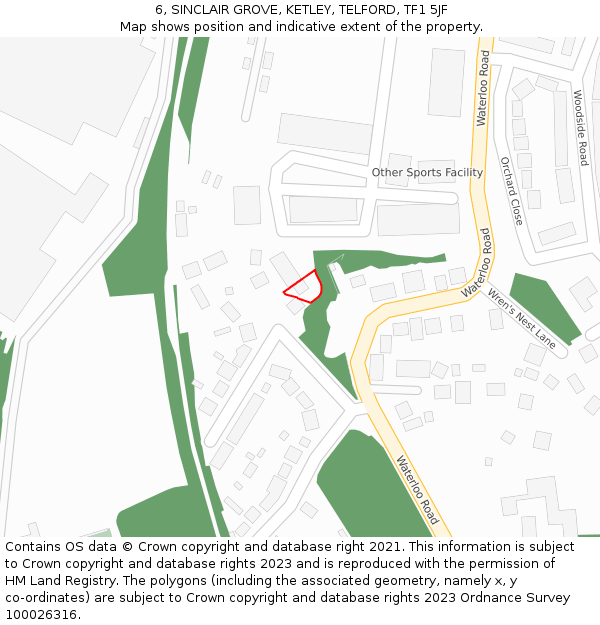 6, SINCLAIR GROVE, KETLEY, TELFORD, TF1 5JF: Location map and indicative extent of plot