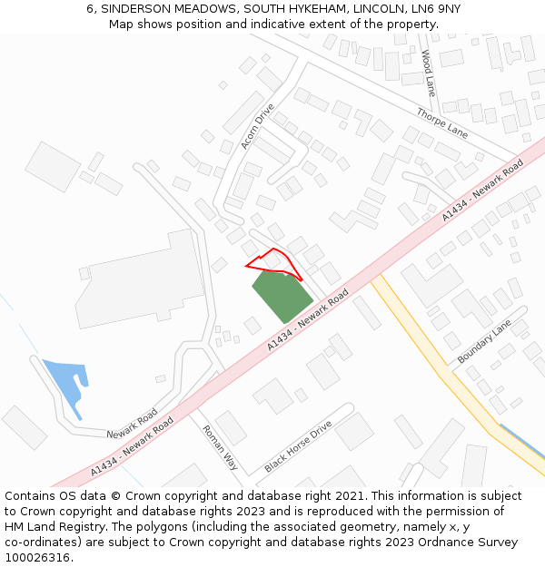 6, SINDERSON MEADOWS, SOUTH HYKEHAM, LINCOLN, LN6 9NY: Location map and indicative extent of plot