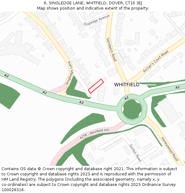 6, SINGLEDGE LANE, WHITFIELD, DOVER, CT16 3EJ: Location map and indicative extent of plot