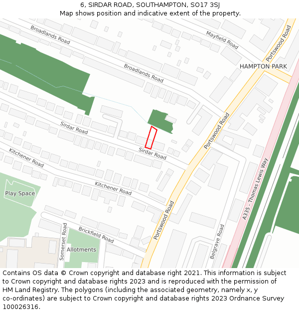 6, SIRDAR ROAD, SOUTHAMPTON, SO17 3SJ: Location map and indicative extent of plot