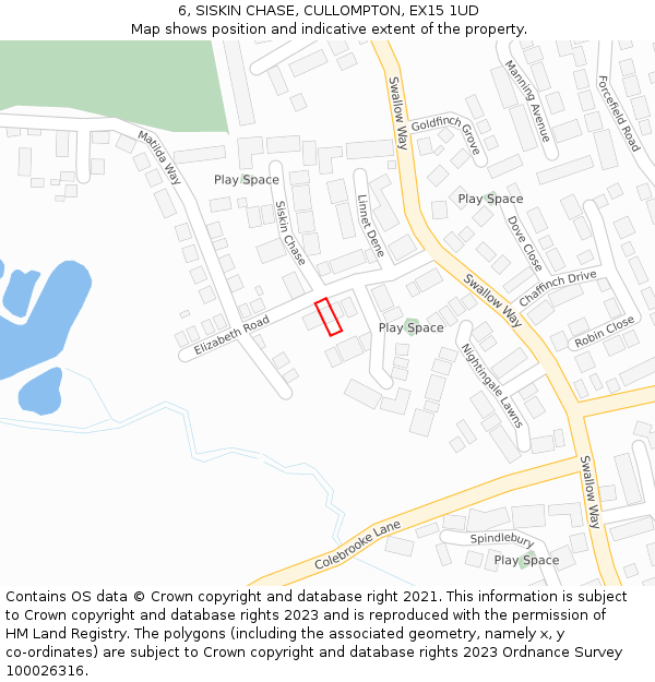 6, SISKIN CHASE, CULLOMPTON, EX15 1UD: Location map and indicative extent of plot