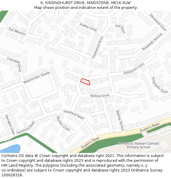 6, SISSINGHURST DRIVE, MAIDSTONE, ME16 0UW: Location map and indicative extent of plot