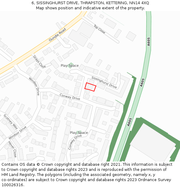 6, SISSINGHURST DRIVE, THRAPSTON, KETTERING, NN14 4XQ: Location map and indicative extent of plot