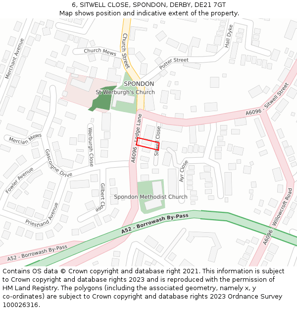 6, SITWELL CLOSE, SPONDON, DERBY, DE21 7GT: Location map and indicative extent of plot