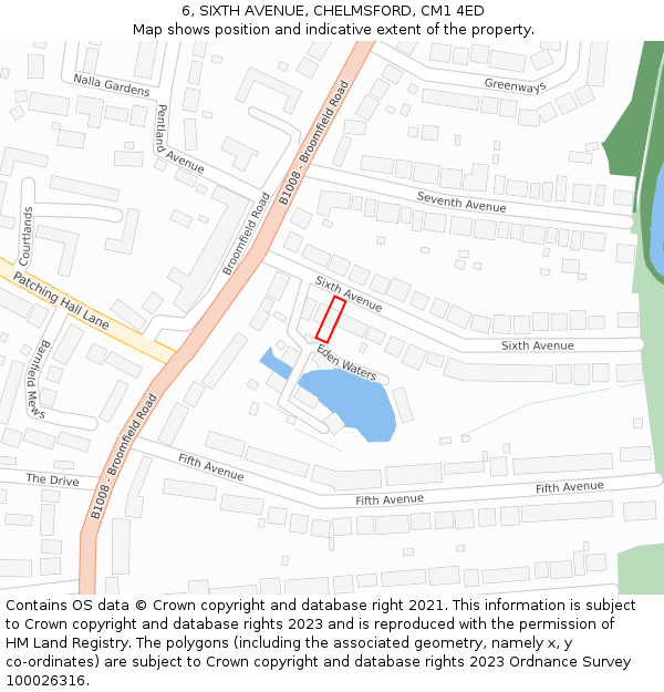 6, SIXTH AVENUE, CHELMSFORD, CM1 4ED: Location map and indicative extent of plot