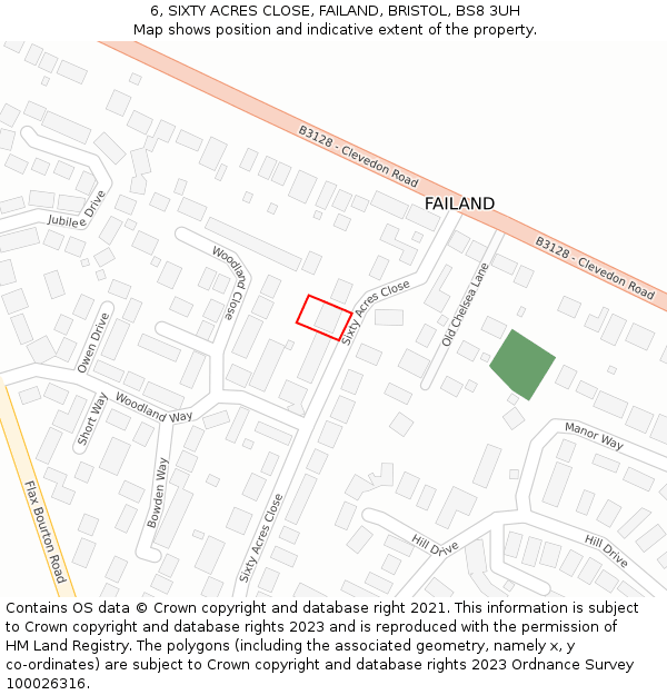 6, SIXTY ACRES CLOSE, FAILAND, BRISTOL, BS8 3UH: Location map and indicative extent of plot