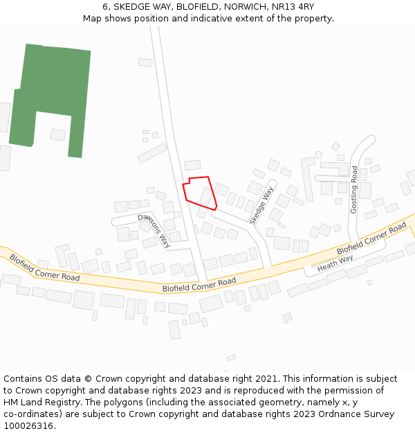 6, SKEDGE WAY, BLOFIELD, NORWICH, NR13 4RY: Location map and indicative extent of plot