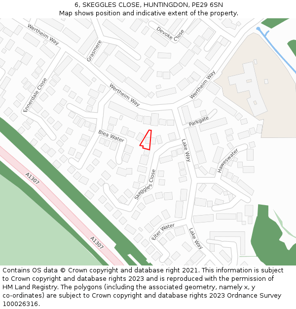 6, SKEGGLES CLOSE, HUNTINGDON, PE29 6SN: Location map and indicative extent of plot