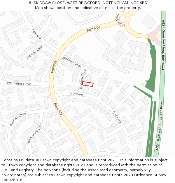 6, SKIDDAW CLOSE, WEST BRIDGFORD, NOTTINGHAM, NG2 6RS: Location map and indicative extent of plot