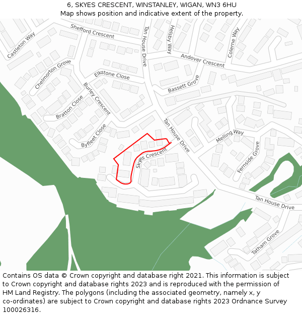 6, SKYES CRESCENT, WINSTANLEY, WIGAN, WN3 6HU: Location map and indicative extent of plot