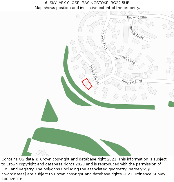 6, SKYLARK CLOSE, BASINGSTOKE, RG22 5UR: Location map and indicative extent of plot