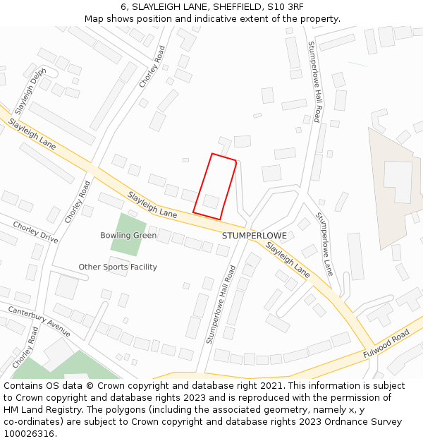 6, SLAYLEIGH LANE, SHEFFIELD, S10 3RF: Location map and indicative extent of plot