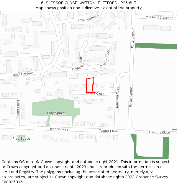 6, SLESSOR CLOSE, WATTON, THETFORD, IP25 6HT: Location map and indicative extent of plot