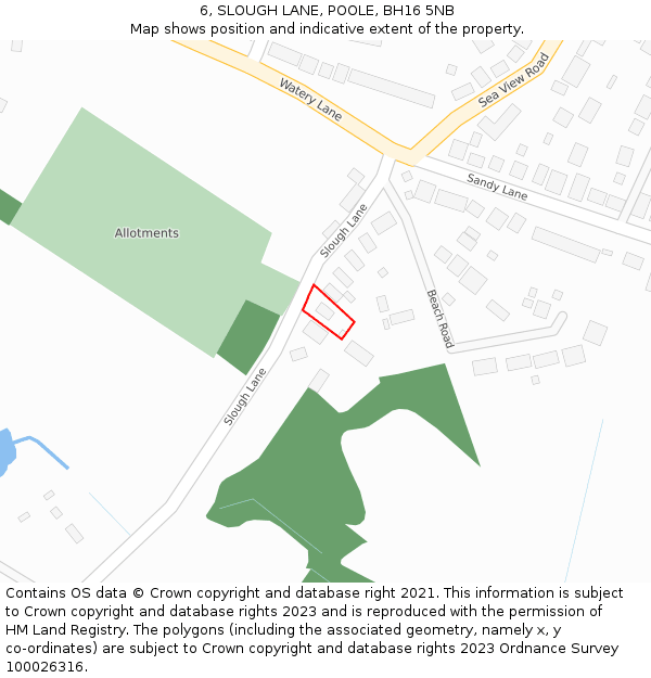 6, SLOUGH LANE, POOLE, BH16 5NB: Location map and indicative extent of plot