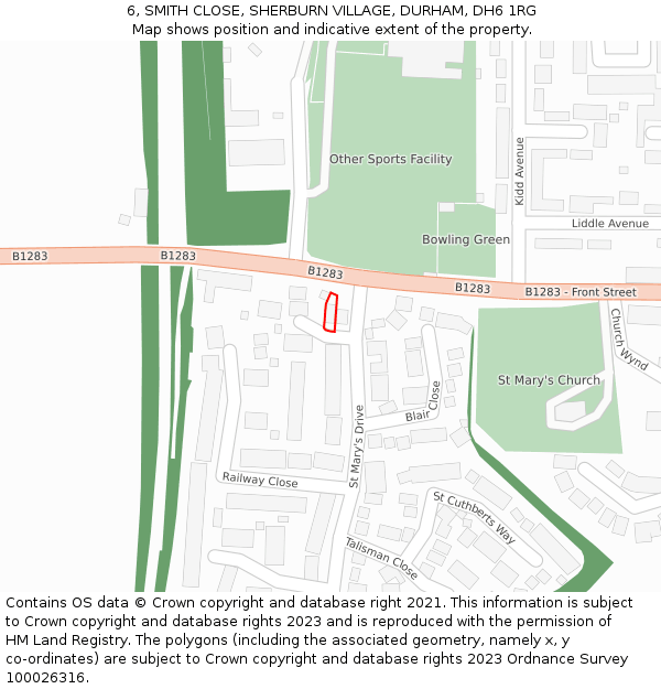 6, SMITH CLOSE, SHERBURN VILLAGE, DURHAM, DH6 1RG: Location map and indicative extent of plot