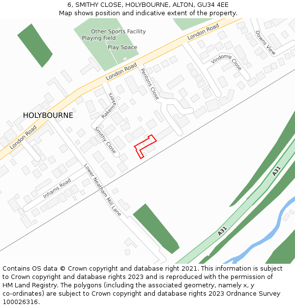 6, SMITHY CLOSE, HOLYBOURNE, ALTON, GU34 4EE: Location map and indicative extent of plot