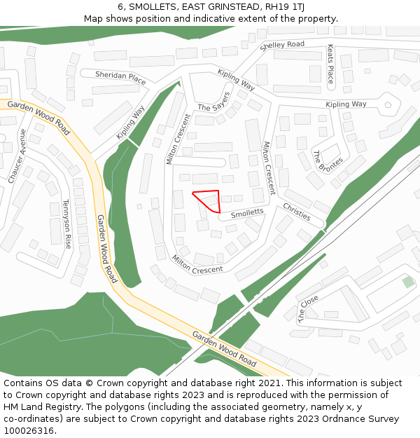 6, SMOLLETS, EAST GRINSTEAD, RH19 1TJ: Location map and indicative extent of plot