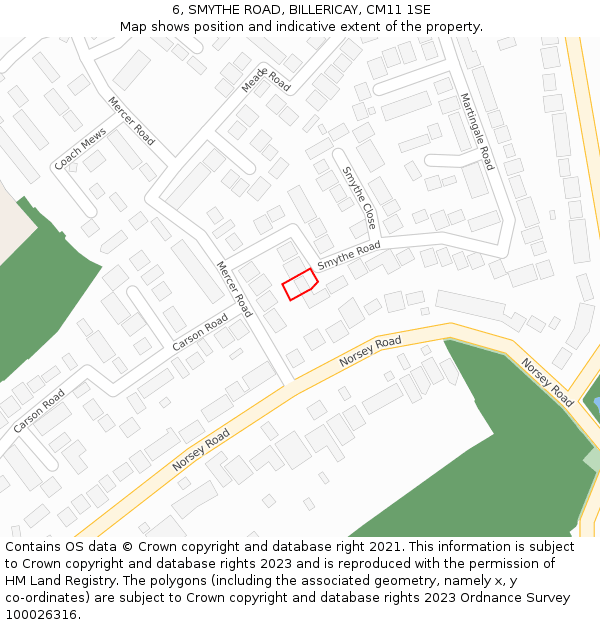 6, SMYTHE ROAD, BILLERICAY, CM11 1SE: Location map and indicative extent of plot