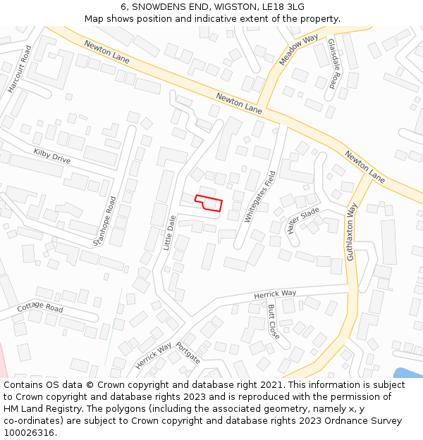 6, SNOWDENS END, WIGSTON, LE18 3LG: Location map and indicative extent of plot