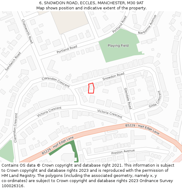 6, SNOWDON ROAD, ECCLES, MANCHESTER, M30 9AT: Location map and indicative extent of plot