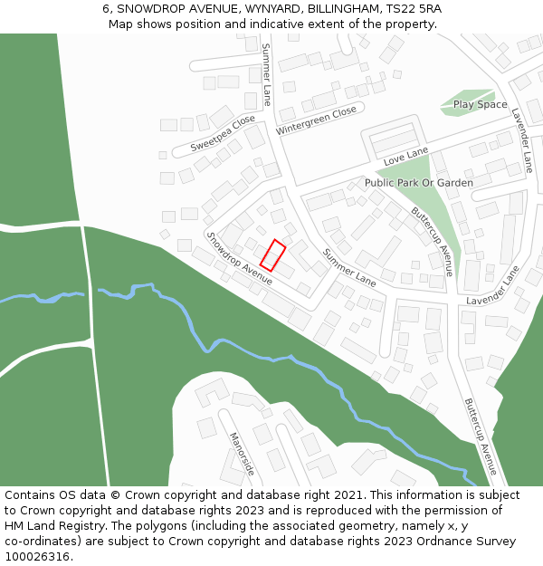 6, SNOWDROP AVENUE, WYNYARD, BILLINGHAM, TS22 5RA: Location map and indicative extent of plot