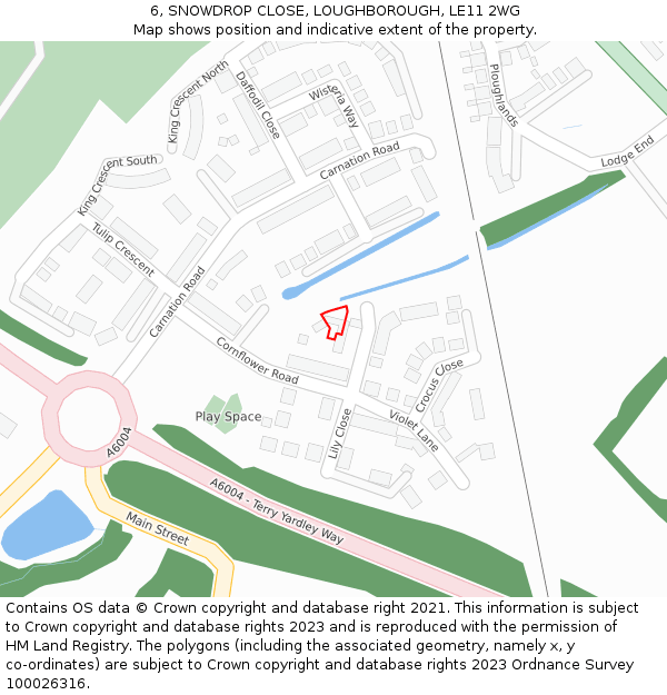 6, SNOWDROP CLOSE, LOUGHBOROUGH, LE11 2WG: Location map and indicative extent of plot
